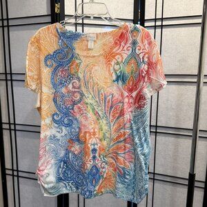 Chico's Vintage Ruched Multicolor T-shirt, size 3 (about a XL/16)